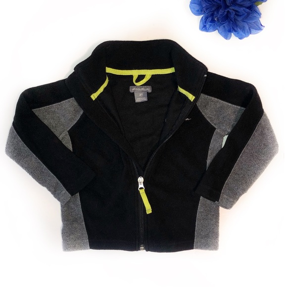 EDDIE BAUER 2T BLACK / GRAY FLEECE ZIPPER SWEATER - Picture 2 of 7